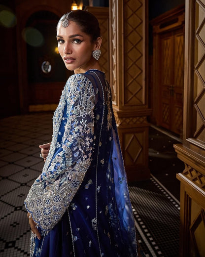 Soraya ELISÉ royal blue dupatta with detailed embroidered borders
