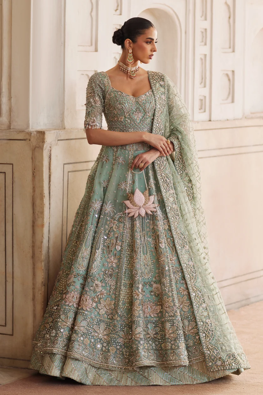 Soraya Mahra sage-green bridal lehenga with embroidery