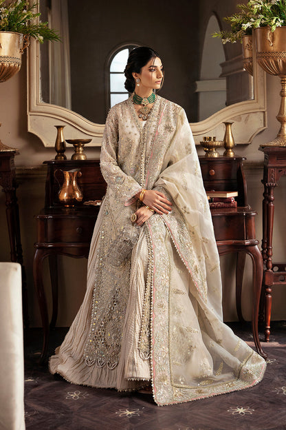 Ivory embroidered long shirt with flowing bottom