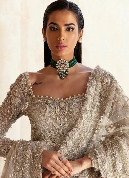 Ash white Pakistani formal sharara outfit