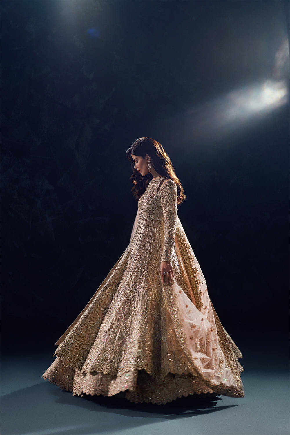 Champagne gold Pakistani embroidered wedding gown