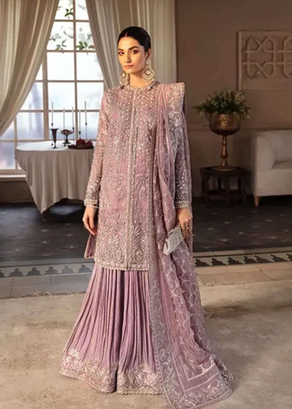 Dusty mauve Pakistani formal sharara outfit
