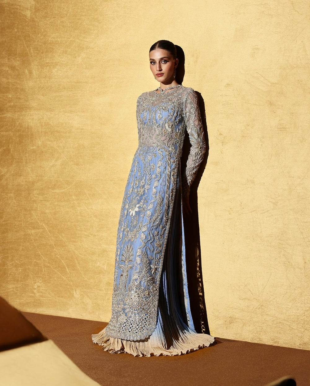 Soraya Seralyn blue and silver Pakistani suit