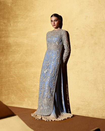 Soraya Seralyn blue and silver Pakistani suit