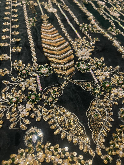 Green organza embroidered jacket with silk pants