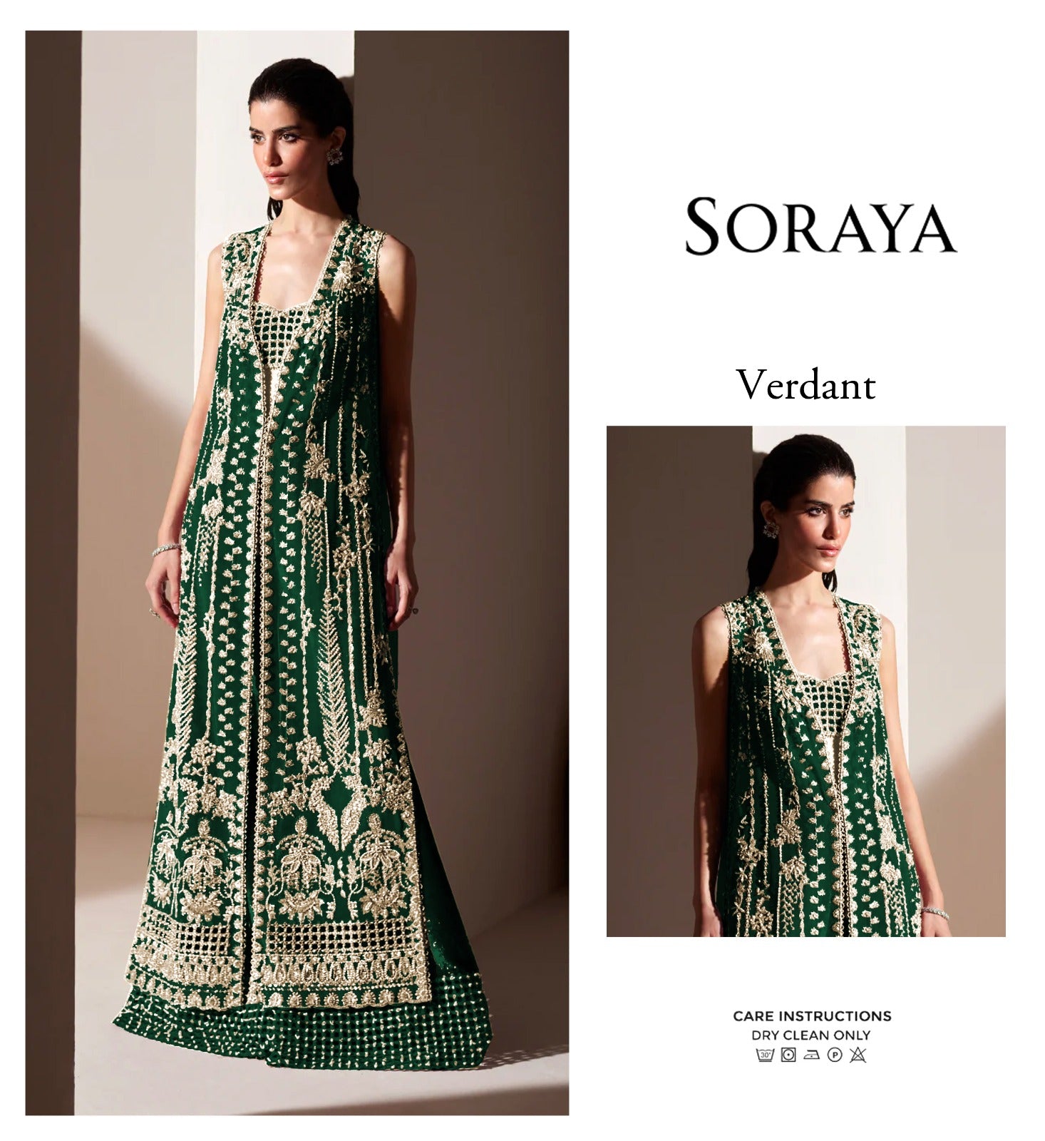 Soraya Verdant green embroidered 3 piece outfit