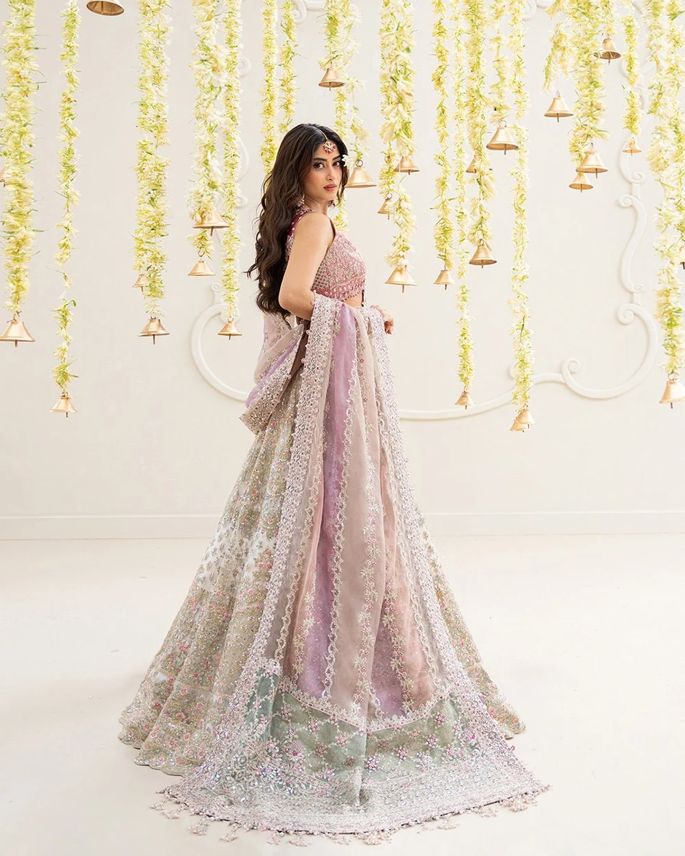 Ivory Pakistani embroidered lehenga with blouse