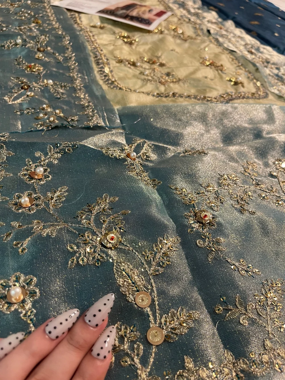 MNR inspired teal gold Pakistani wedding ensemble