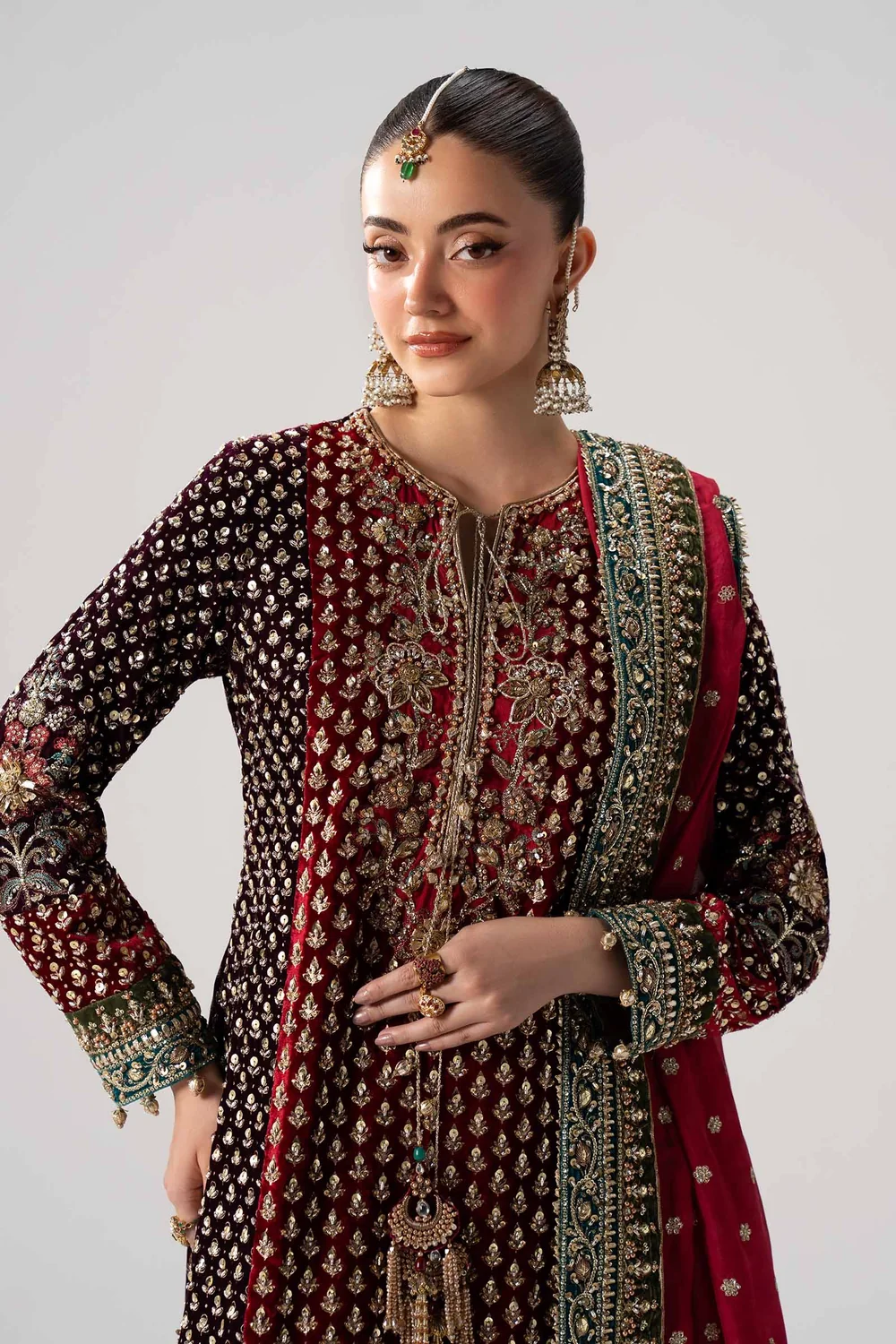 Crushed sharara with heavily embroidered dupatta