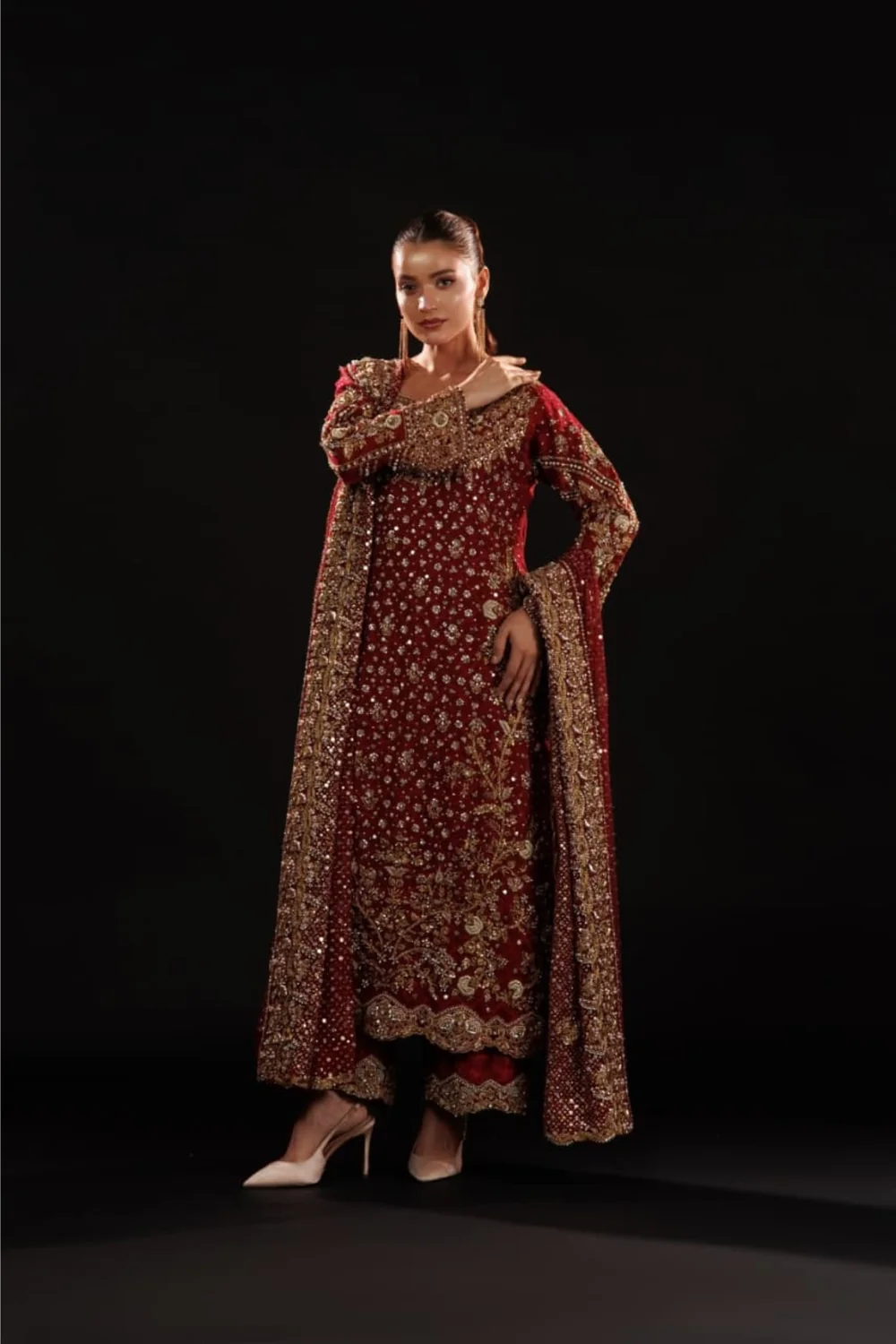 Usama Silk Crimson Jewelcourt deep crimson formal ensemble