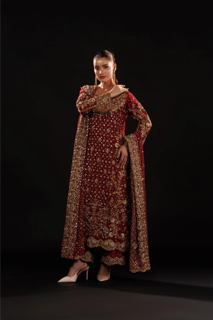 Usama Silk Crimson Jewelcourt deep crimson formal ensemble