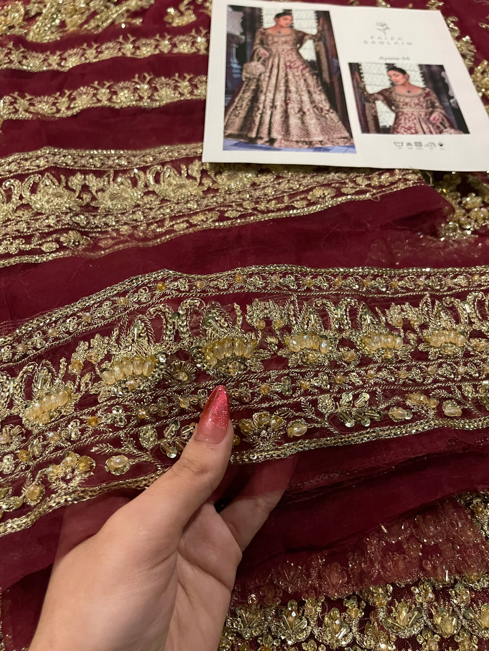 Faiza Saqlain inspired maroon embroidered formal outfit