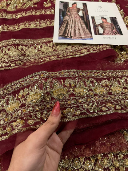 Faiza Saqlain inspired maroon embroidered formal outfit