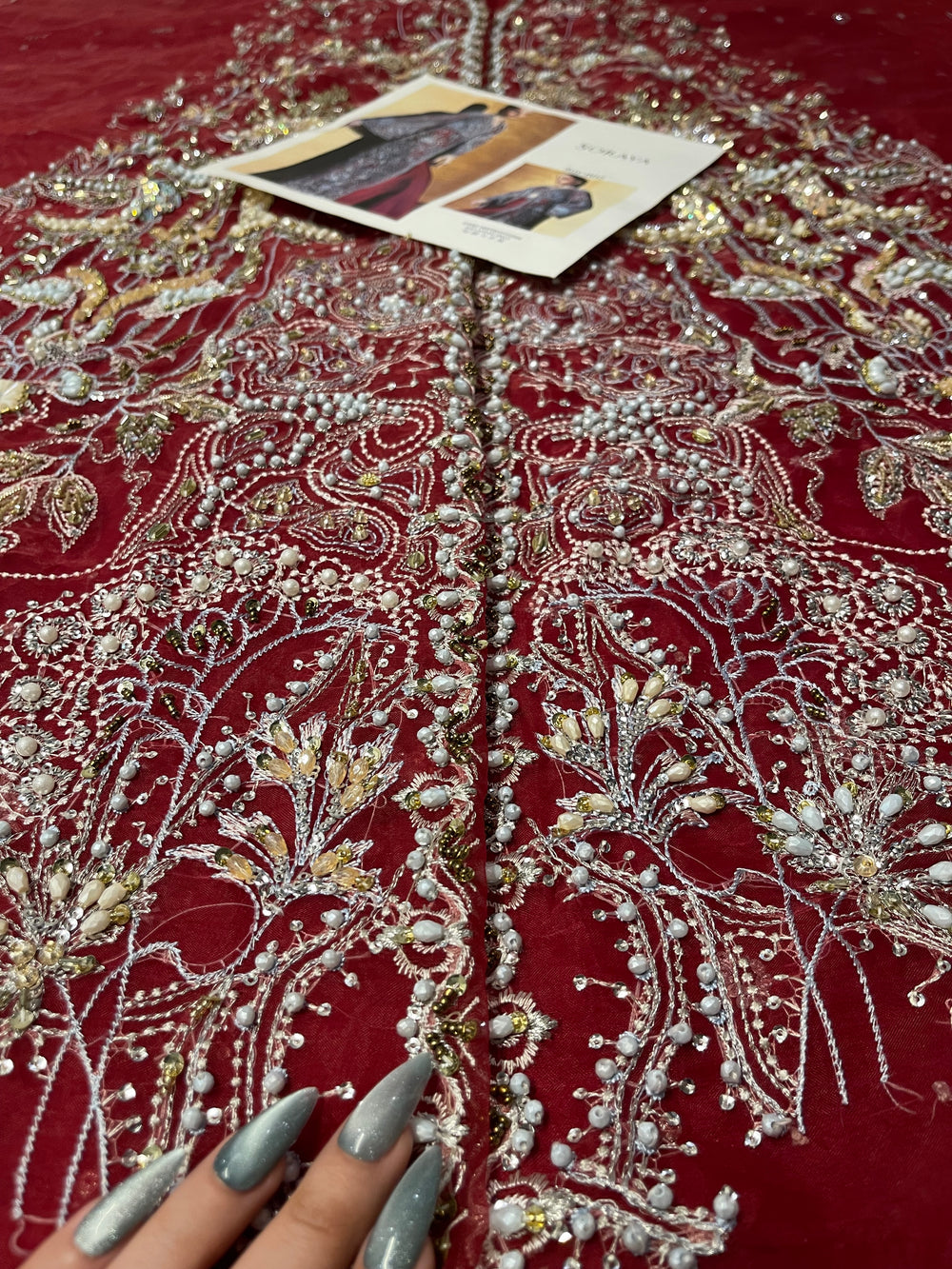 Wine red embroidered wedding outfit with dupatta