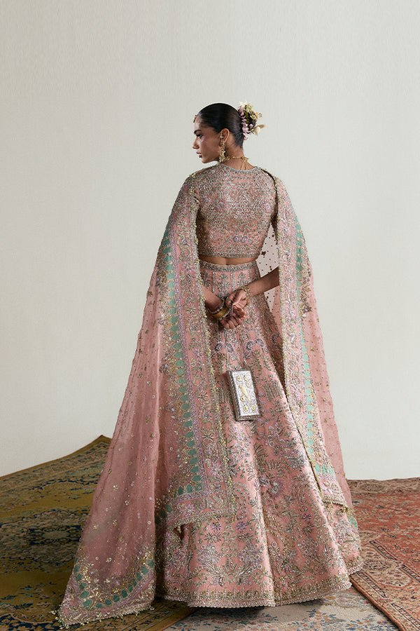 Zaleh coral hand embellished bridal lehenga