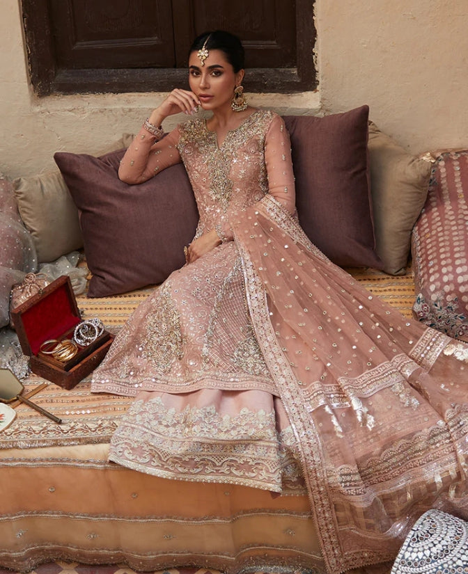 Zeena embroidered dusty rose shirt and gharara